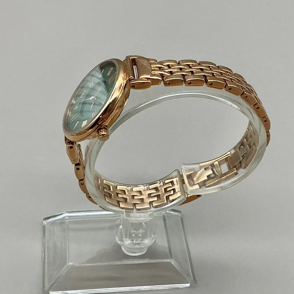 Anne Klein Watch Womens Rose Gold Tone Green Dial Roman Numeral 30mm NEW BATTERY